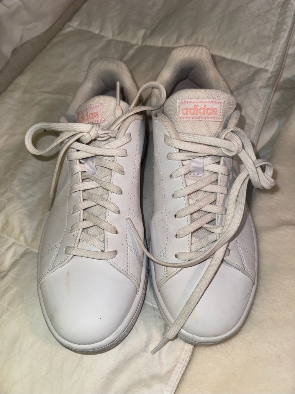 adidas White Sneakers with Light Pink Logo